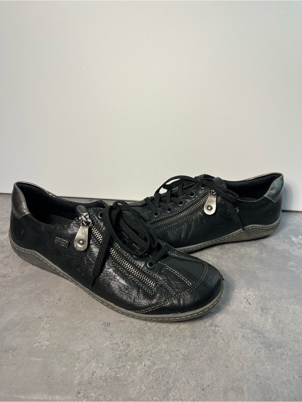Remonte Side Zip Sneakers Black Casual Comfy Size 8